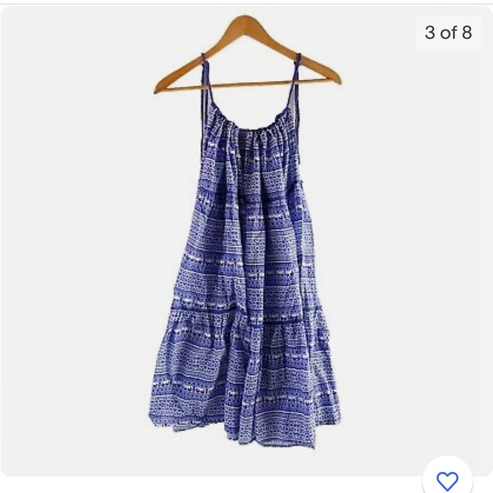 Carolina K blue and white oversized tiered dress with chicken print and design